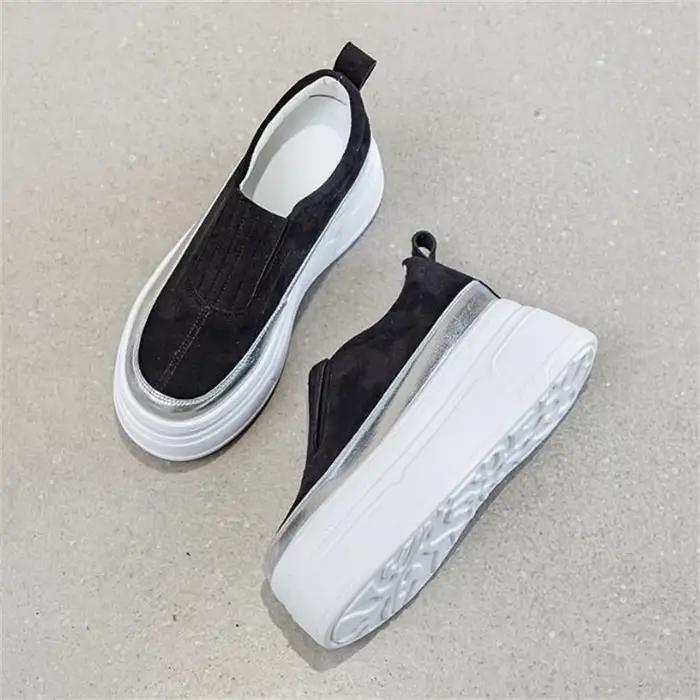 Chaussures à semelles compensées en cuir véritable, baskets épaisses à tête ronde de couleur unie, m