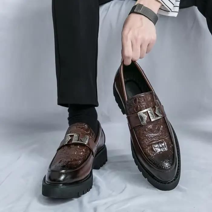 Hommes mocassins fête affaires à semelles épaisses hommes chaussures en cuir robe plate-forme chauss