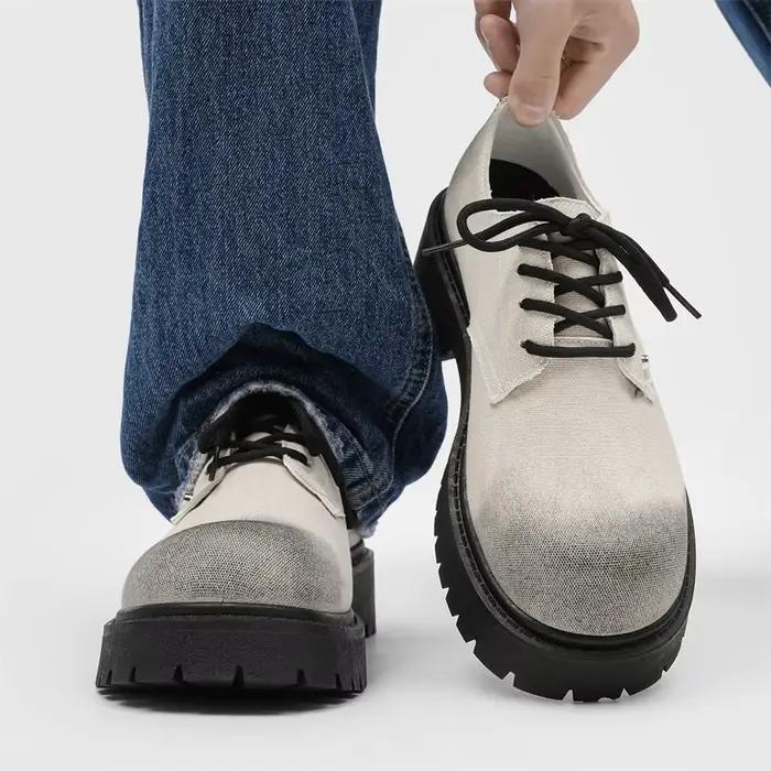Chaussures Derby pour hommes, baskets à grande plateforme épaisse à bout rond de Style britannique, 