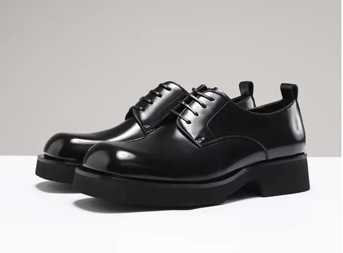 Derby chaussures haut de gamme bout carré en cuir semelle épaisse rehaussant la hauteur chaussures d