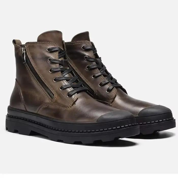 Cuir de vache naturel hommes bottes d'hiver à la main rétro hommes bottes en cuir véritable hommes c