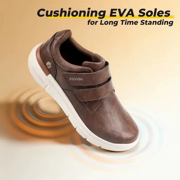 FitVille chaussures en cuir pour hommes chaussures de marche larges hydrofuge sans lacet tenue décon