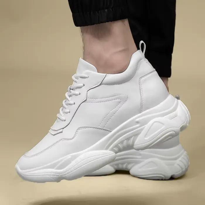 Chaussures rehaussantes pour hommes, semelle intérieure augmentée de 8cm, blanc, noir, grande taille