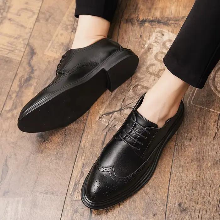 Chaussures en cuir Brogues de haute qualité pour hommes, chaussures habillées classiques pour bureau