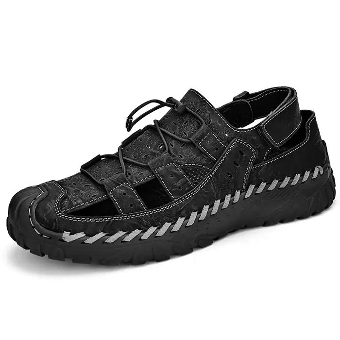 Sandales d'Été en Cuir Souple pour Homme, Chaussures de Plage Antidérapantes, Ajourées, Faites à la 
