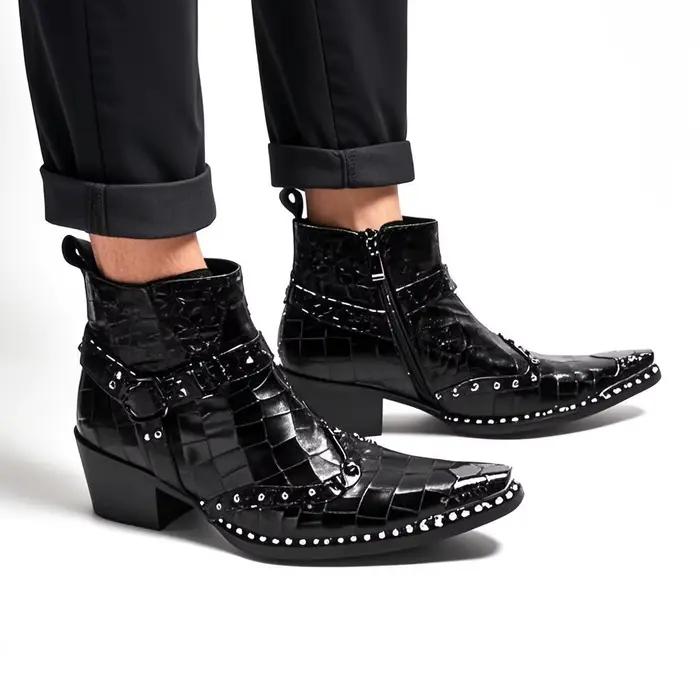 Printemps et automne hommes bottes en cuir à talons hauts Style britannique hommes mariage haut chau
