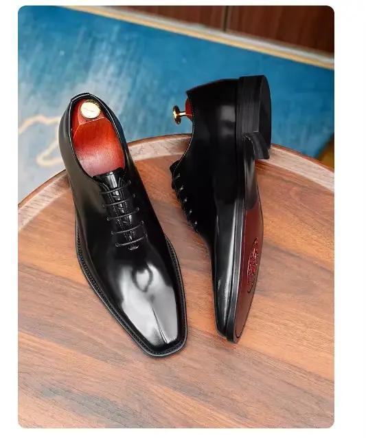 Derby – chaussures de mariage en cuir verni brillant pour hommes, à lacets, en cuir véritable, faite