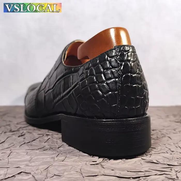 Hommes italiens chaussures en cuir véritable noir bleu Crocodile imprime à lacets décontracté hommes