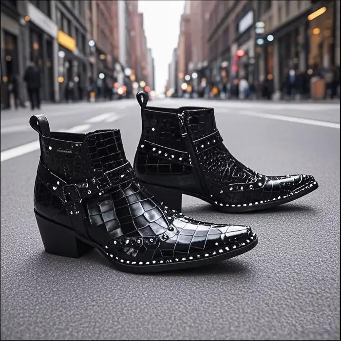 Printemps et automne hommes bottes en cuir à talons hauts Style britannique hommes mariage haut chau