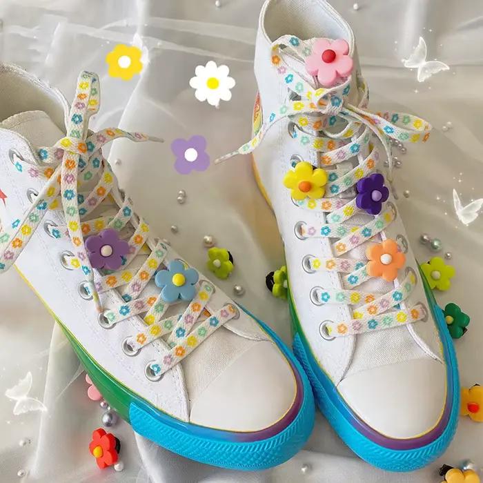 1 paire/2 pc lacets décoration fleur Clip chaussure boucle mignon Sneaker toile dessin animé chaussu