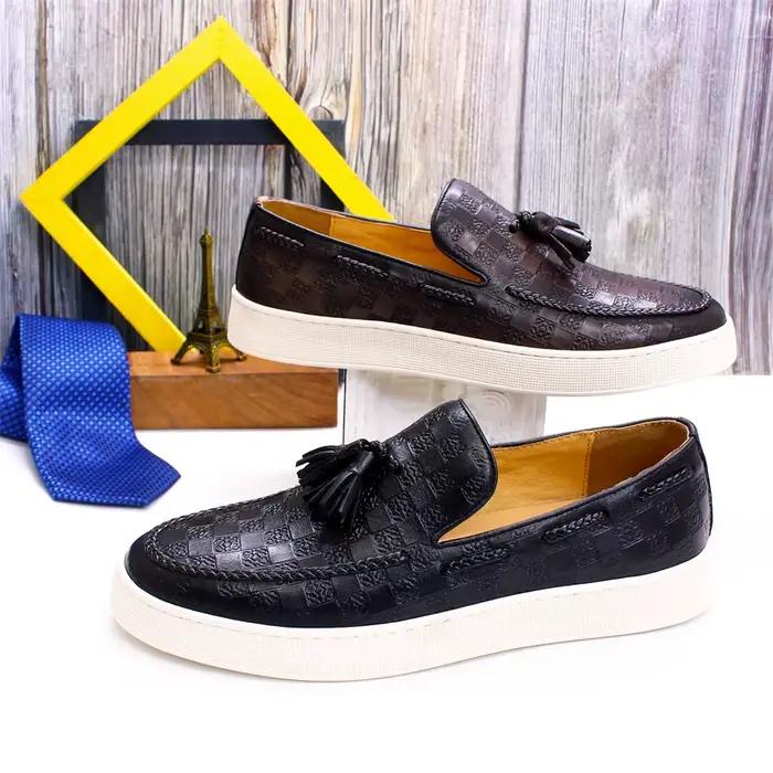 Chaussures Plates Confortables en Cuir pour Homme, Décontractées, Faites à la Main, à Motif de Pompo
