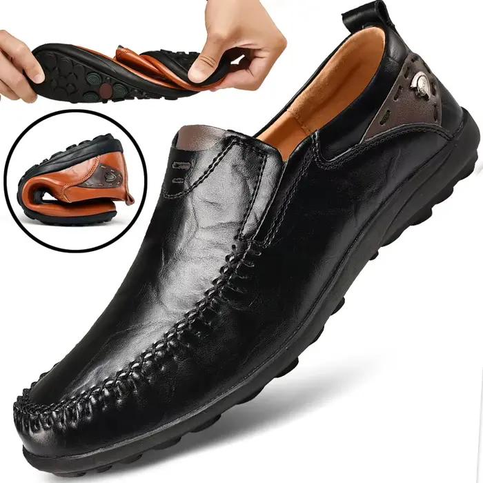 Mocassins vintage faits à la main pour hommes, chaussures basses en cuir à enfiler à la mode, adapté
