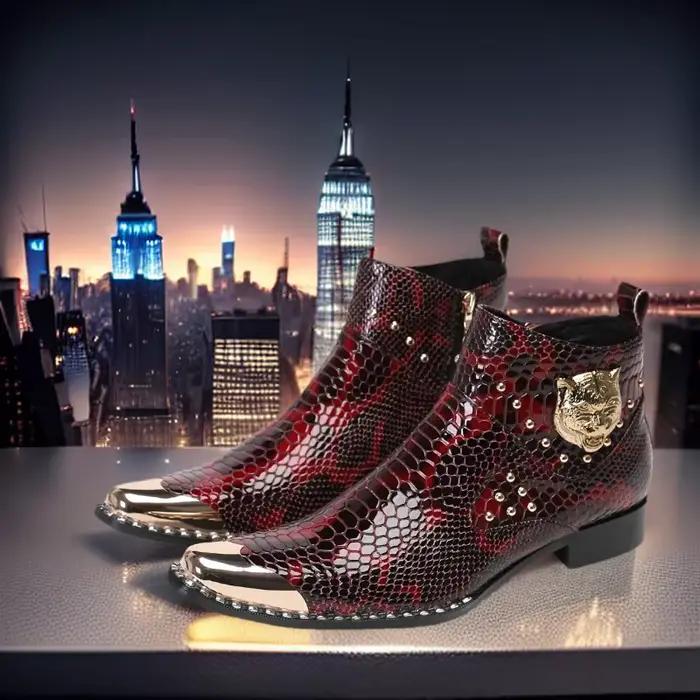 Bottes de rinçage en cuir véritable pour hommes, bottes provoqué à enfiler, bottes pointues, style p
