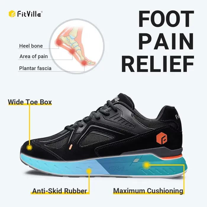FitVille Chaussures de marche pour hommes Baskets légères extra larges pour pieds plats Arch Fit Tal