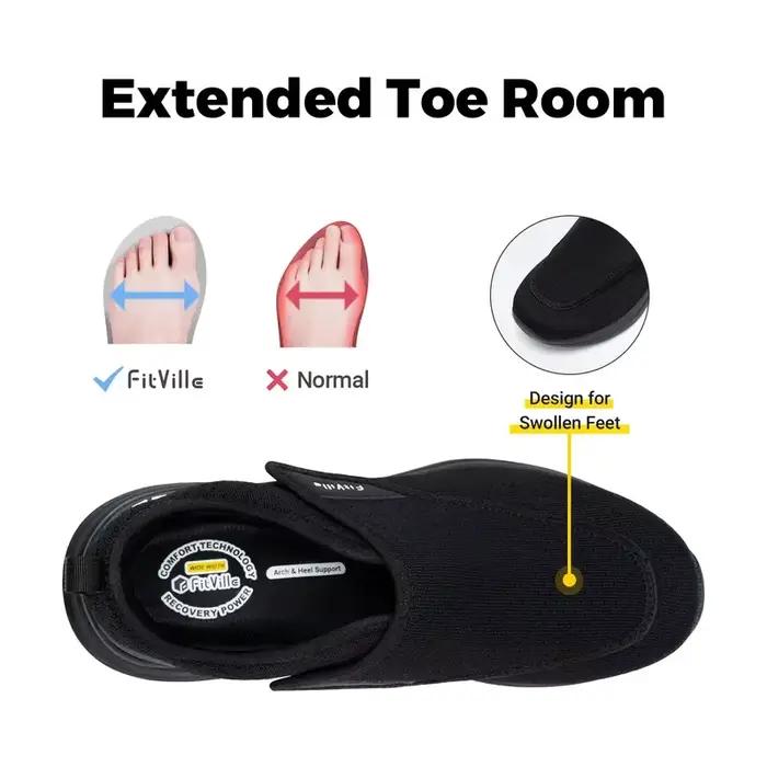 FitVille Extra Large 2E Hommes Chaussures Diabétiques Pour Les Personnes Âgées Orthopédie Pieds Gonf