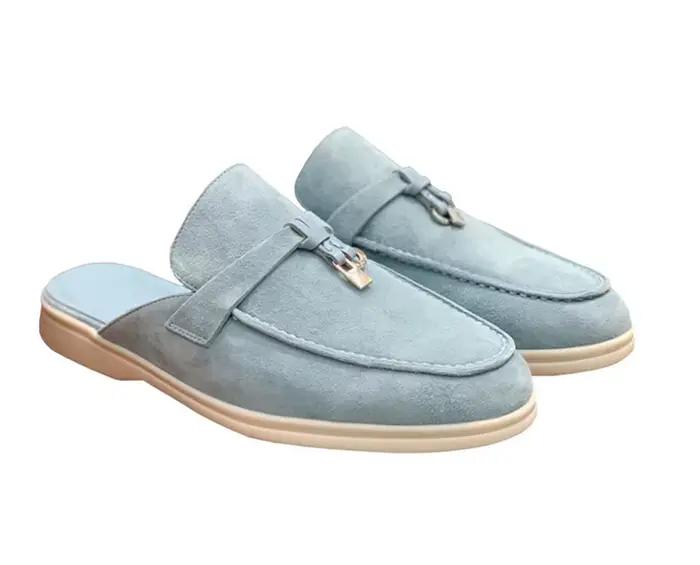 Mocassins et mules unisexes en daim, décorés d'un nœud et d'un cadenas, style décontracté chic