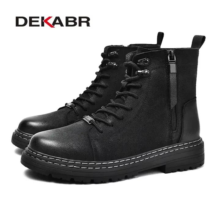 DEKABR-Chaussures de Moto Classiques en Cuir group Souple pour Homme, Bottes de Neige en Fourrure Do