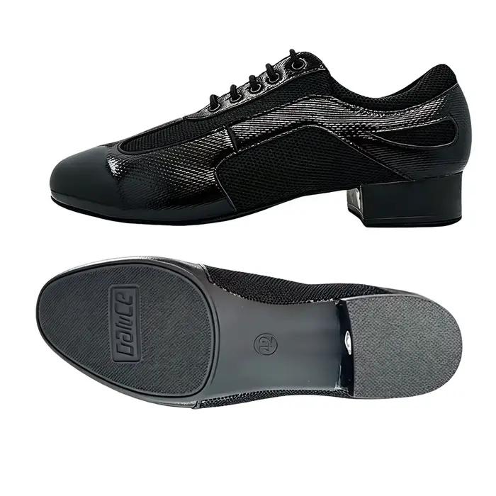 Chaussures de danse latine pour hommes noires en cuir de vache véritable, respirantes, en maille, po