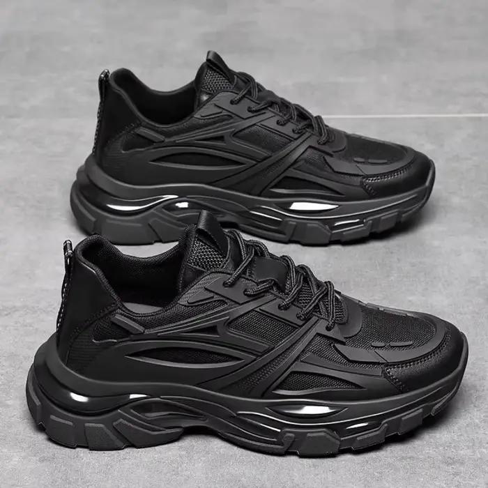 Hiver gros rehaussement baskets homme en cuir véritable maille ascenseur chaussures chaud semelle ép