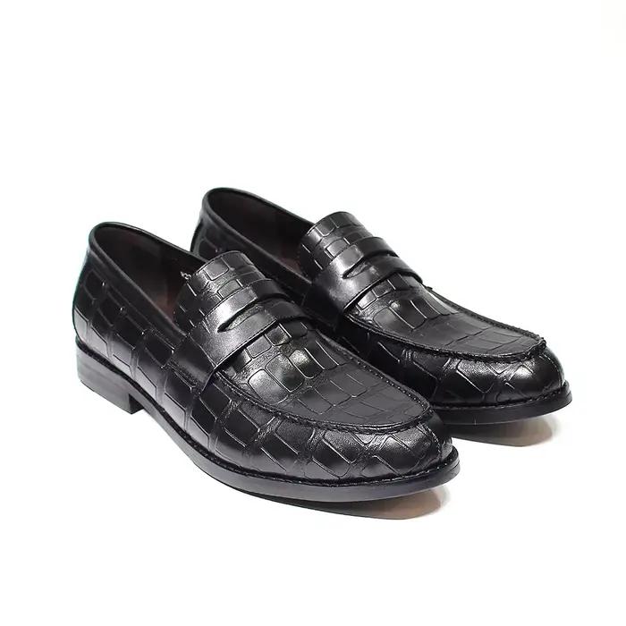 Mocassins Penny en cuir véritable pour hommes, avec motif d'alligator fait à la main, chaussures hab
