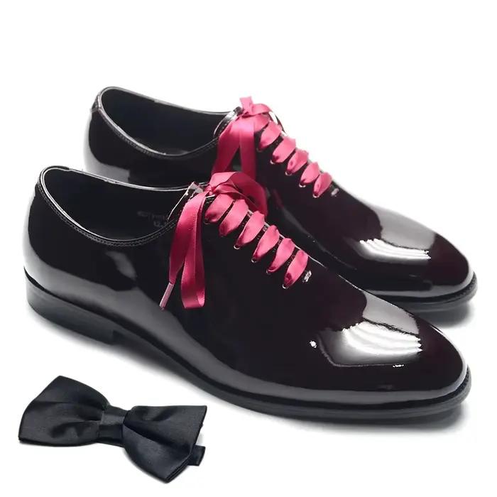 Chaussures habillées de luxe pour hommes, bordeaux, cuir verni lisse, coupe entière italienne, bout 