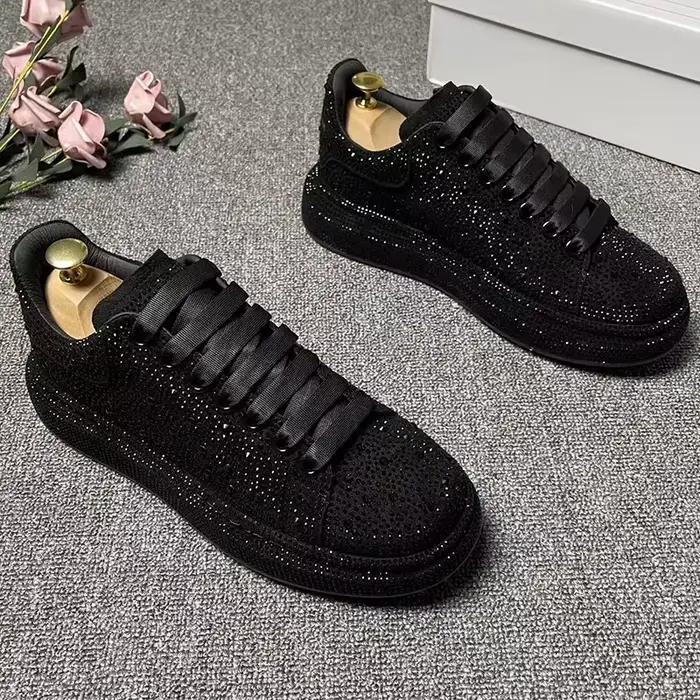 Hommes décontracté punk rock robe rivets chaussures à lacets strass chaussure noir élégant plate-for