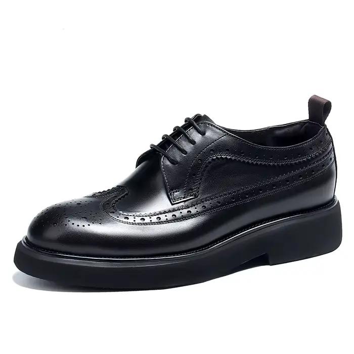 Chaussures habillées en cuir pour hommes, style Brogue Oxford, à semelle épaisse, marron, à lacets, 