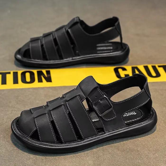 Sandales d'été en cuir de haute qualité pour hommes, chaussures romaines décontractées, chaussures d