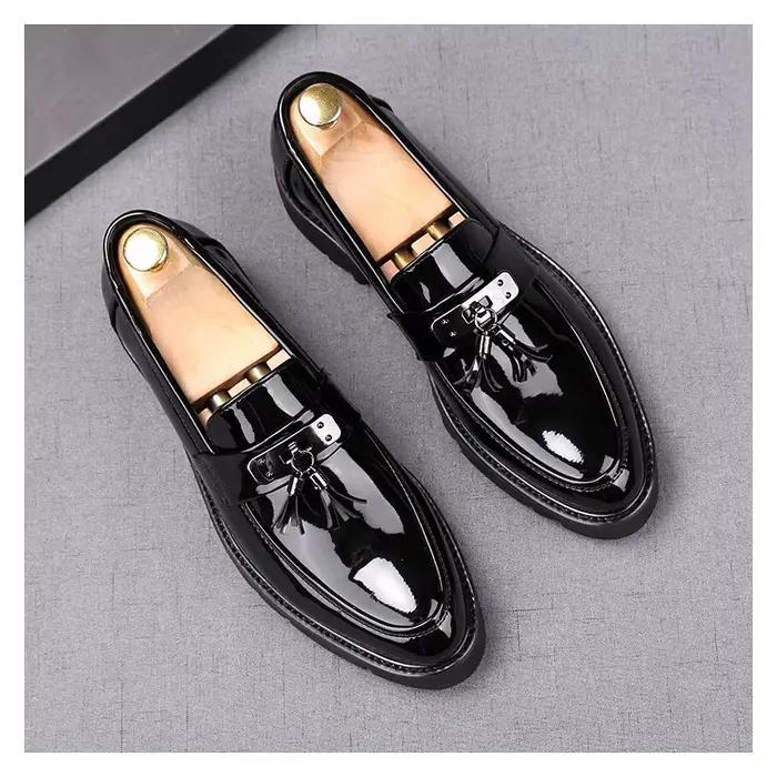 Chaussures d'été en cuir verni pour hommes, respirantes et décontractées, chaussures de conduite à e
