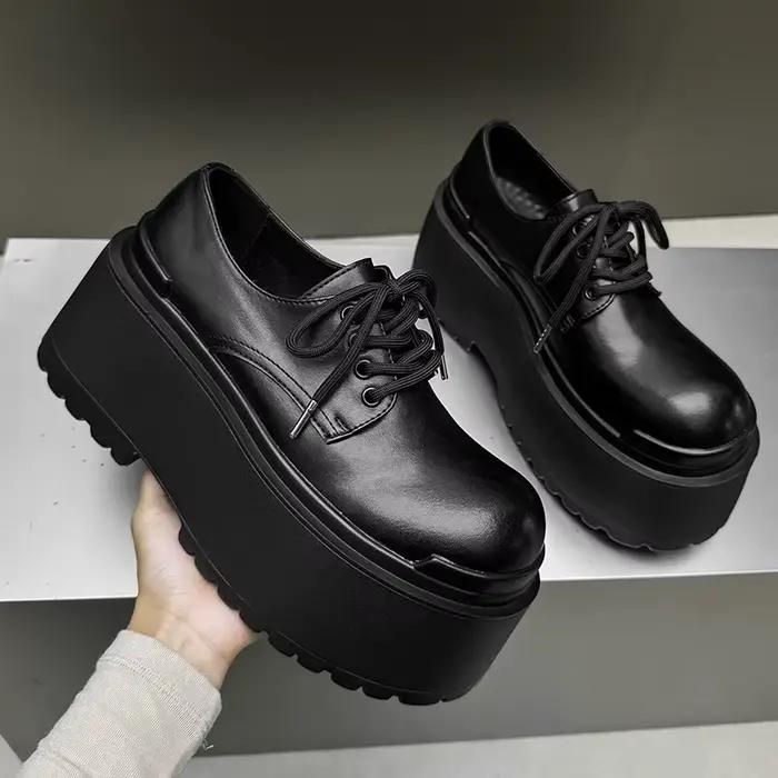 Chaussures à plateforme haute pour hommes, chaussures oxfords en cuir véritable à lacets, baskets de