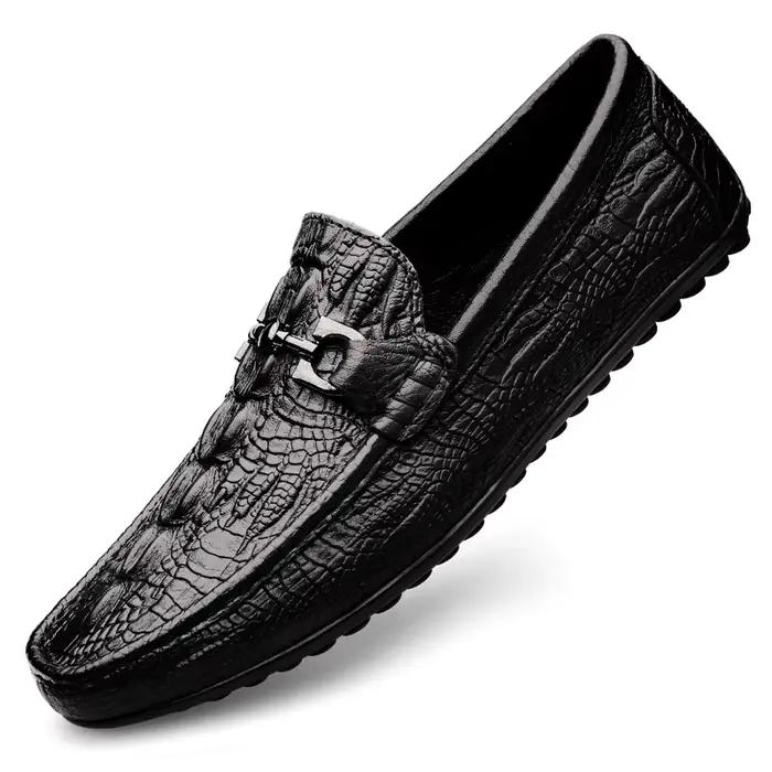 Chaussures italiennes faites à la main en cuir véritable noir chaussures formelles mocassins décontr