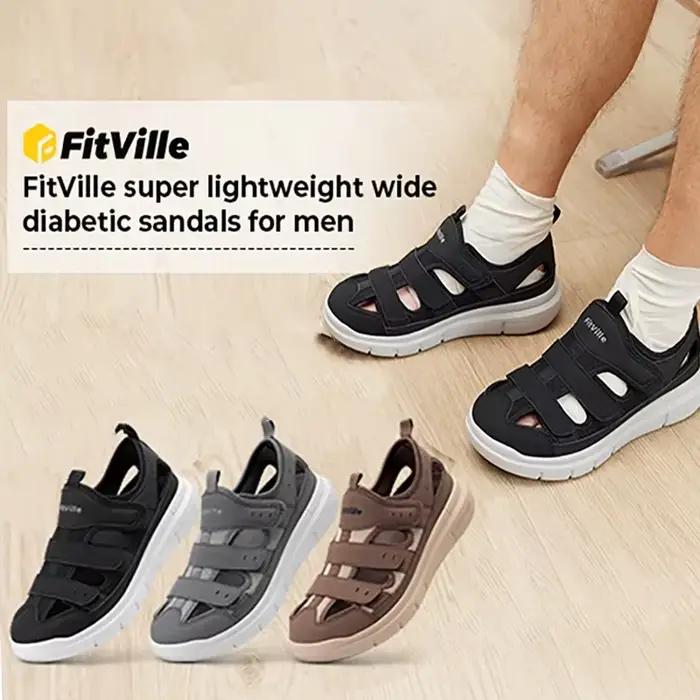 FitVille sandales pour hommes chaussures de diabète élargies chaussures décontractées pour hommes lé