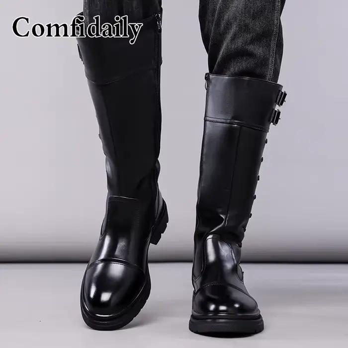 Bottes hautes pour hommes, style britannique, confortables et tendance, bottes longues, douces, anti