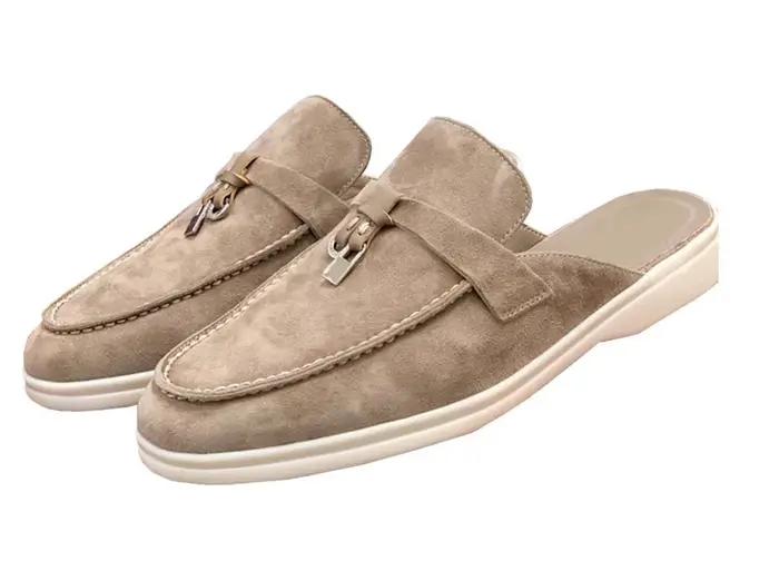 Mocassins et mules unisexes en daim, décorés d'un nœud et d'un cadenas, style décontracté chic
