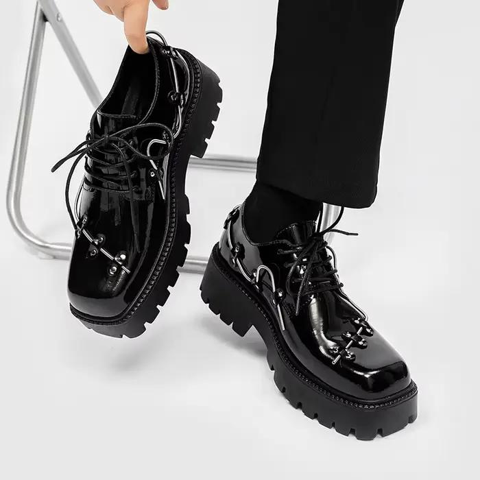 Chaussures richelieu noires pour hommes, chaussures classiques à plateforme Oxford, rétro en cuir ve