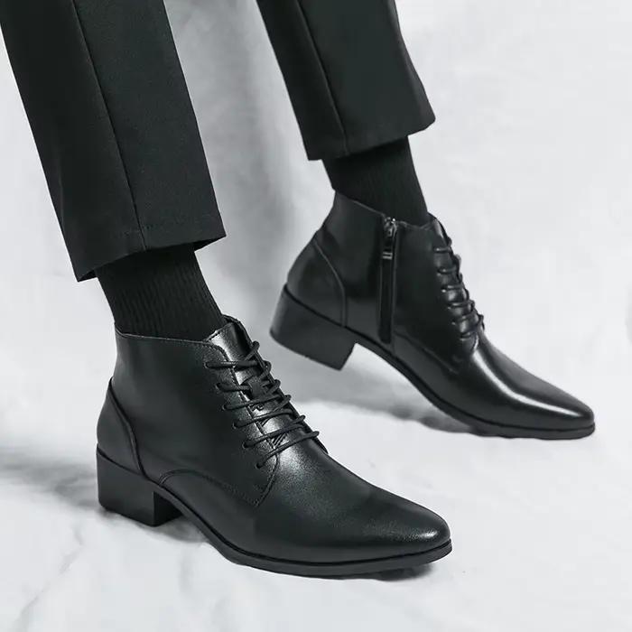 Bottes de rinçage en cuir pour hommes, bottes rondes Parker, bottes d'affaires à lacets, mode