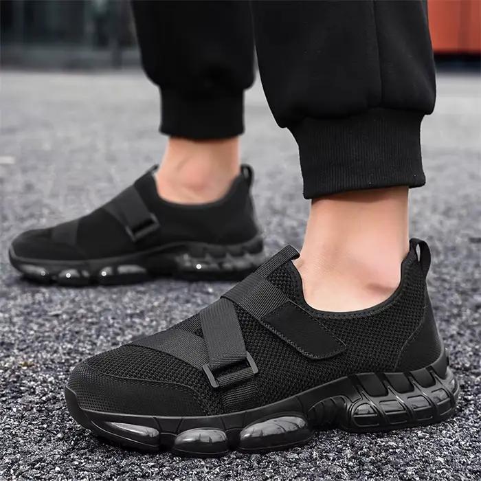 Chaussures de course noires pour hommes, chaussures de marche en tricot respirantes, baskets décontr