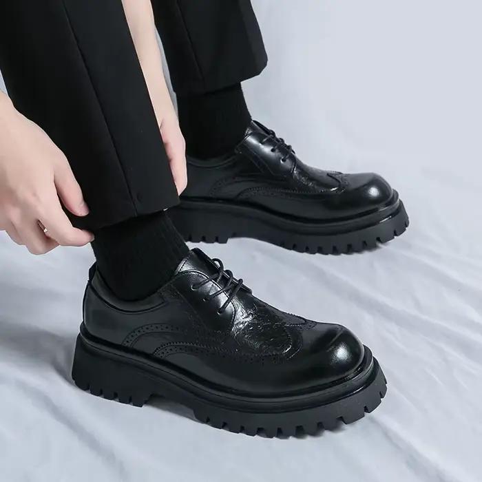 Chaussures formelles en cuir verni pour hommes, plate-forme confortable, luxe, cuir véritable, éléga