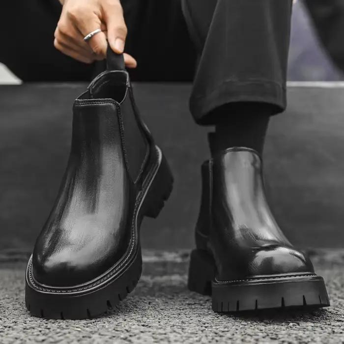 Bottes en cuir à l'offre elles optiques pour hommes, fourrure formelle d'affaires, courtes, style br
