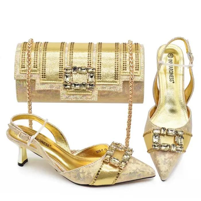 Doershow nouveauté chaussures de mariage africaines et ensemble de sacs couleur or chaussures italie