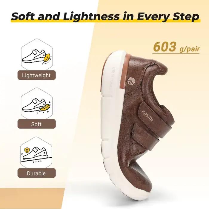 FitVille chaussures en cuir pour hommes chaussures de marche larges hydrofuge sans lacet tenue décon
