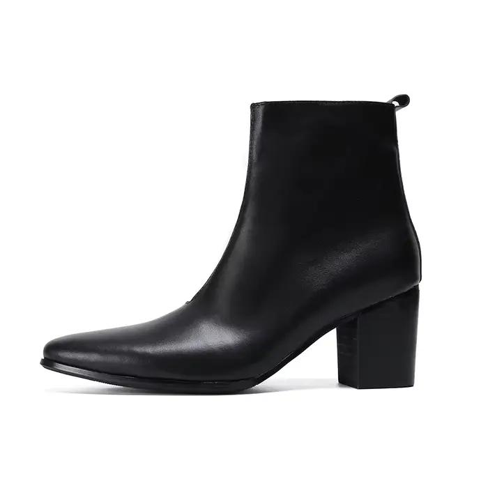 Christia Bella en cuir véritable hommes bottes à talons hauts bout pointu robe de soirée bottes mode