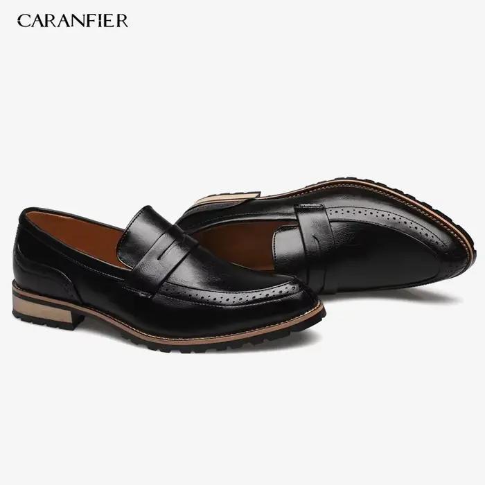 CARANFIER chaussures habillées pour hommes PU bureau d'affaires solide confortable bout pointu respi