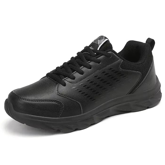 Chaussures de course noires en cuir imperméables, baskets athlétiques résistantes à l'usure pour hom