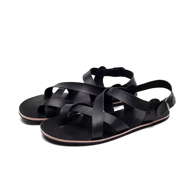 Été hommes mode Rome en cuir véritable sandales ceinture conception bout ouvert sandales homme Simpl