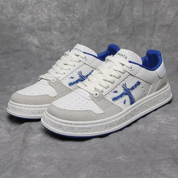 Chaussures d'été pour homme, en cuir véritable, à lacets, bout rond, respirantes, avec design patchw