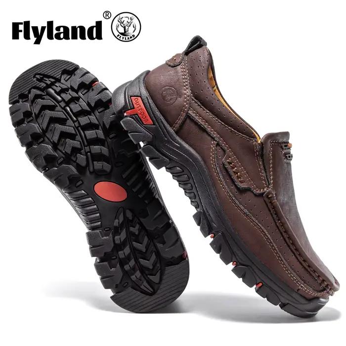 FLYLAND Chaussures habillées en cuir pour hommes, style mode, plateformes, bottes plates, chaussures