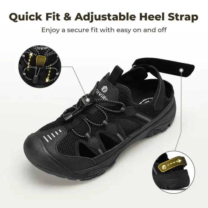 FitVille Sandales pour hommes à largeur large, à bout fermé, pour la randonnée et la natation, avec 