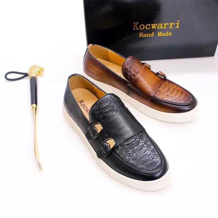 Chaussures décontractées en cuir véritable pour hommes, chaussures plates coordonnantes, à lacets, f