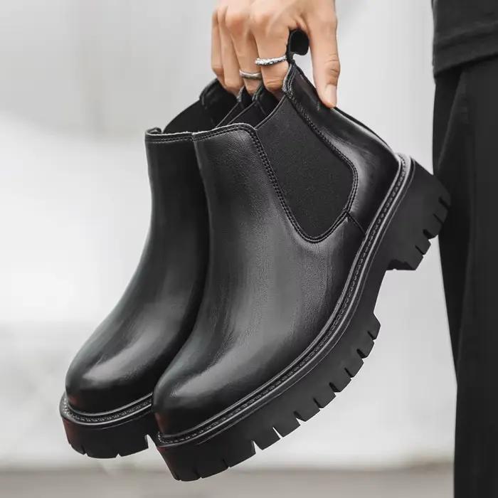 Bottes en cuir à l'offre elles optiques pour hommes, fourrure formelle d'affaires, courtes, style br